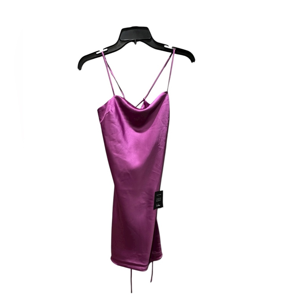 Lulus Chic Allure Purple Satin Lace-Up Mini Slip Dress Small NEW NWT - Picture 3 of 4